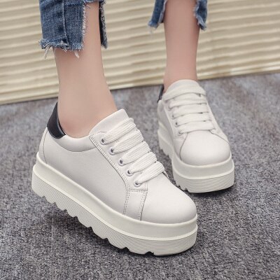 Women Sneakers Autumn Heels Women White Casual Shoes Lace-Up Women Shoes Platform Flats High top Women Shoes: White black / 8