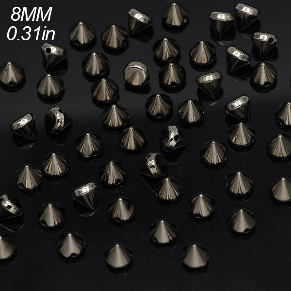 100Pcs Goud Zilver Zwart Cone Studs Plastic Klinknagel Voor Leer Craft Studs Voor Kleding Naaien Spikes Kledingstuk Punk Accessoires: 8mm Black