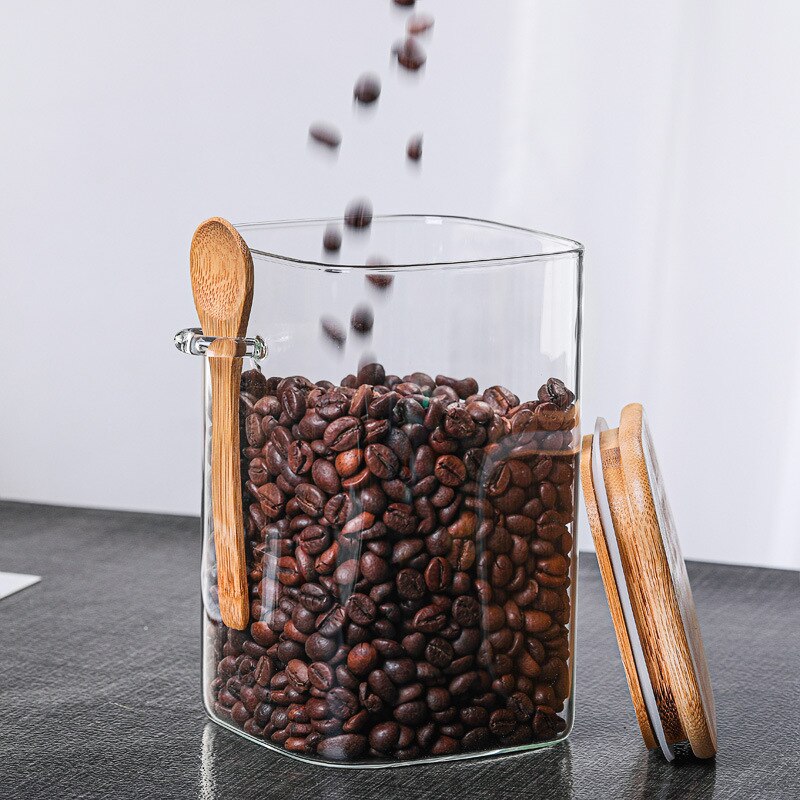 Glas Opslag Pot Met Deksel Lepel Grote Glazen Koffie Opslag Bus Glas Voedsel Opslag Pot Thee Opslag Jar Glas Snoep jar