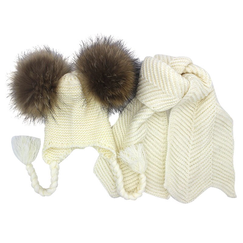 Baby Sjaal En Muts Set voor 1-2.5 jaar Kinderen Leuke Pompom Hoed Set Voor peuter Jongens meisjes: WHITE