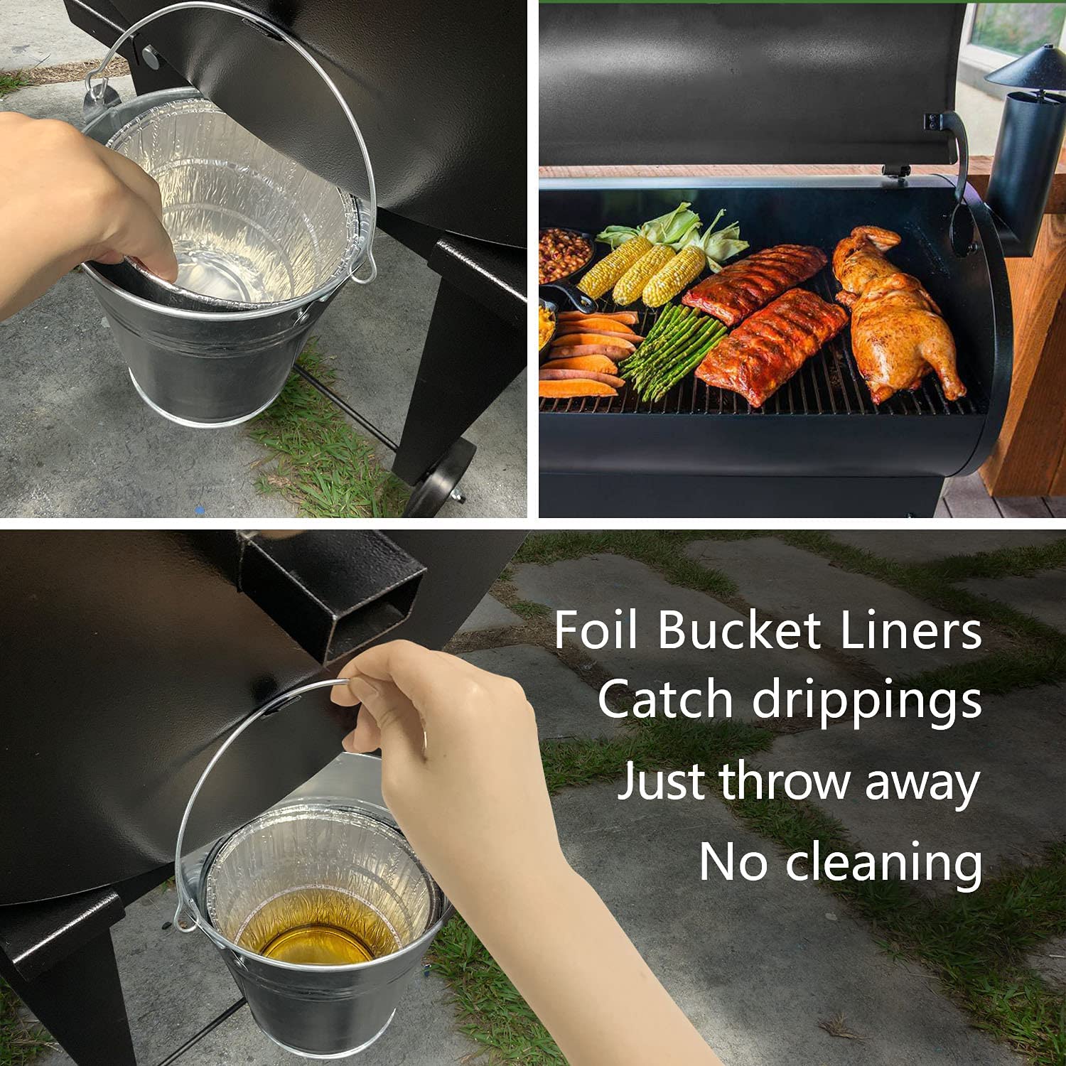 Drip Grease Bucket and 10-Pack Liners for Traeger 20/22/34 Series, Pit Boss etc Pellet Grill Smoker
