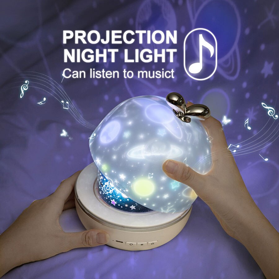 Natlys projektor med usb kabel drevet stjernehimmel romantisk roterende projektion musik lampe til børn soveværelse jul