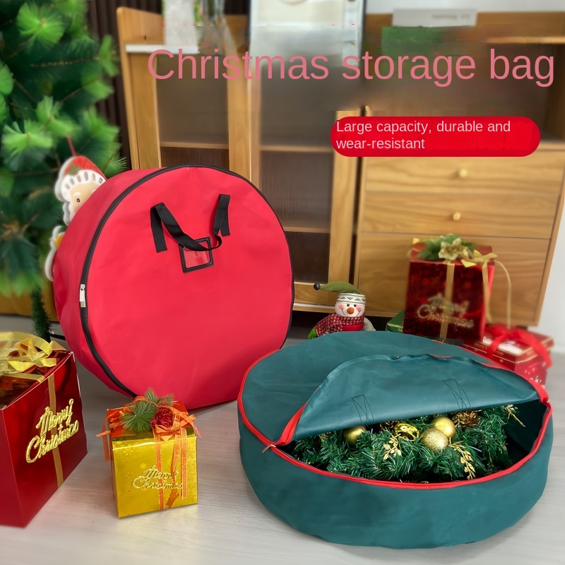 Kerstkrans opbergtas Oxford stoffen krans opbergtas PE thuis opslagcontainer dubbele ritssluiting met kaartsleuf (groen)