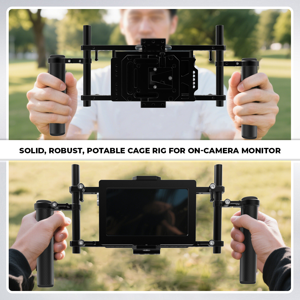 Kayulin Director's Monitor 7" & 5" Cage Rig With Battery plate & Dual Carbon Fiber Handgrip for Universal Camera Monitors