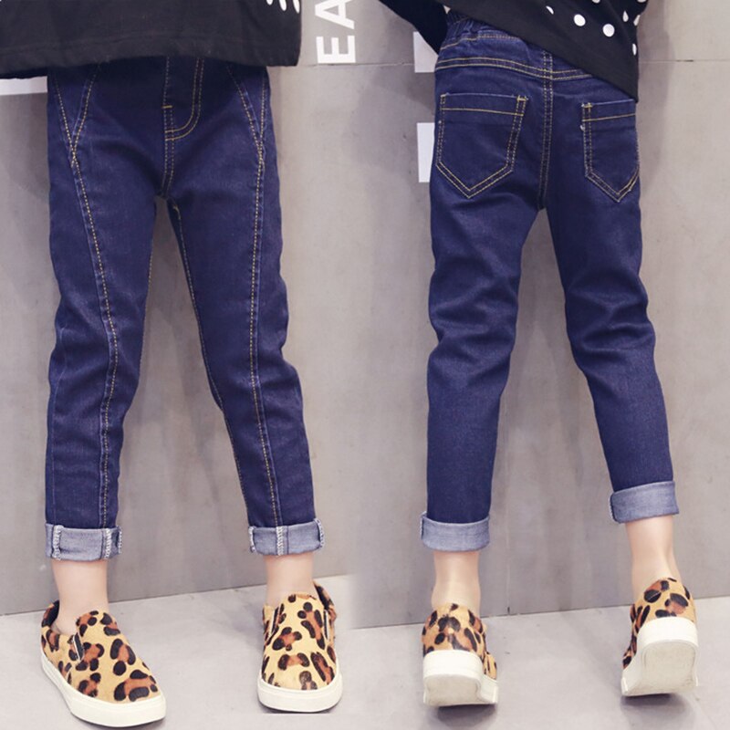 Barn vår höst byxor elastiska jeans byxor för 3-12 år tjejer barnkläder fritidsbyxor kläder byxor