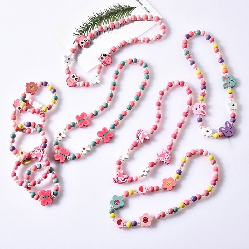 1 set kinderen mix kleur houten kralen ketting armband meisjes prinses sieraden