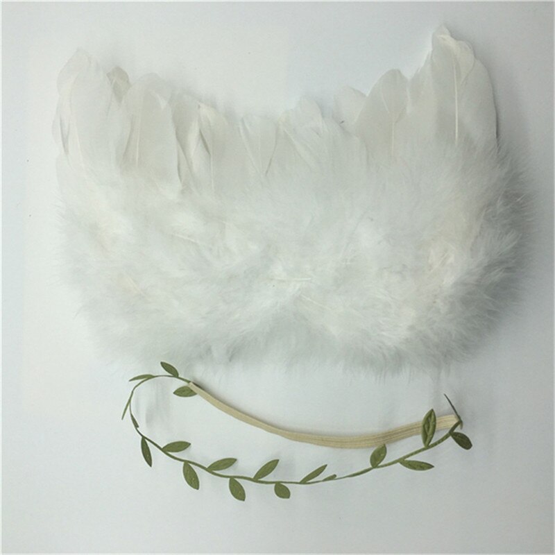 Lovely Baby Photography Props Infant Girls White Angel Feather Wings Wing Set Costume + Headbands Kids Outfit Photo Prop: 03