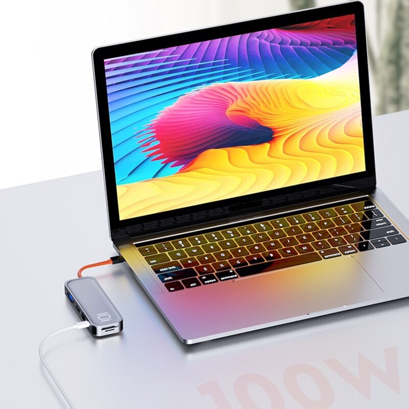 USB C Hub 10 in 1 Aluminum USB C Dock Station with USB 3.0 Ports SD/TF Card Splitter PD Hub for PC Laptops Computer