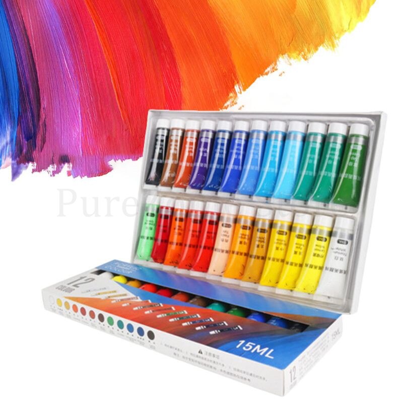 Akrylmaling rør 12/24 farver 15ml tegning maleri pigment håndmalet vægmaling til kunstner diy
