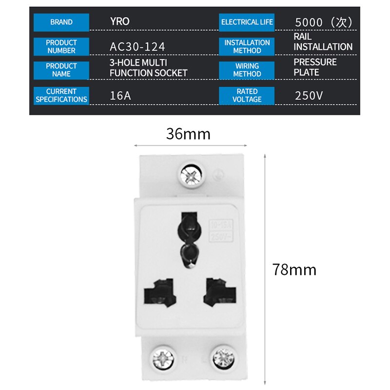 AC30 35mm montaje en carril DIN alimentación de CA 10A 16A 25A 250V 440V 2/3/4/5 Pin enchufe Modular tipo UE AU: Plata