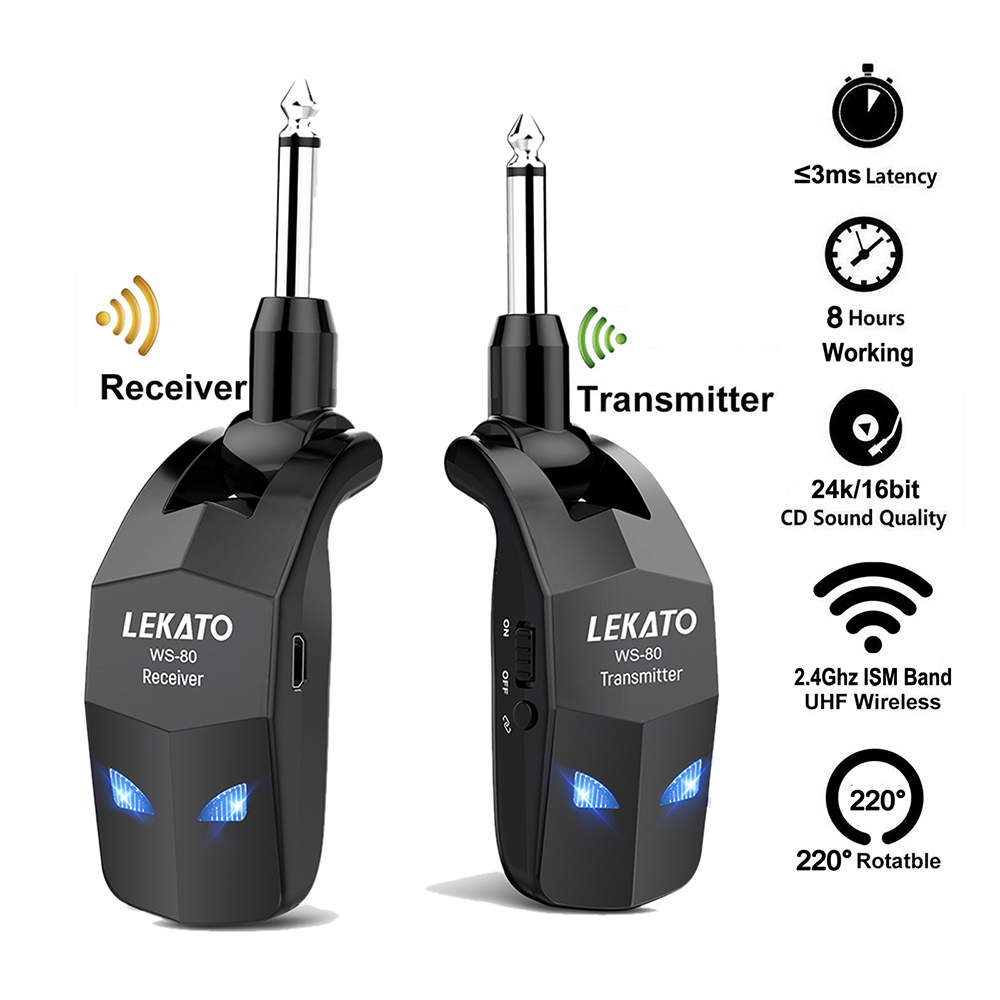 LEKATO WS-80 A8/A9 Gitarre Drahtlose Empfänger System Absender Empfänger Audio- Gitarre Bass Gebaut-in Wiederaufladbare