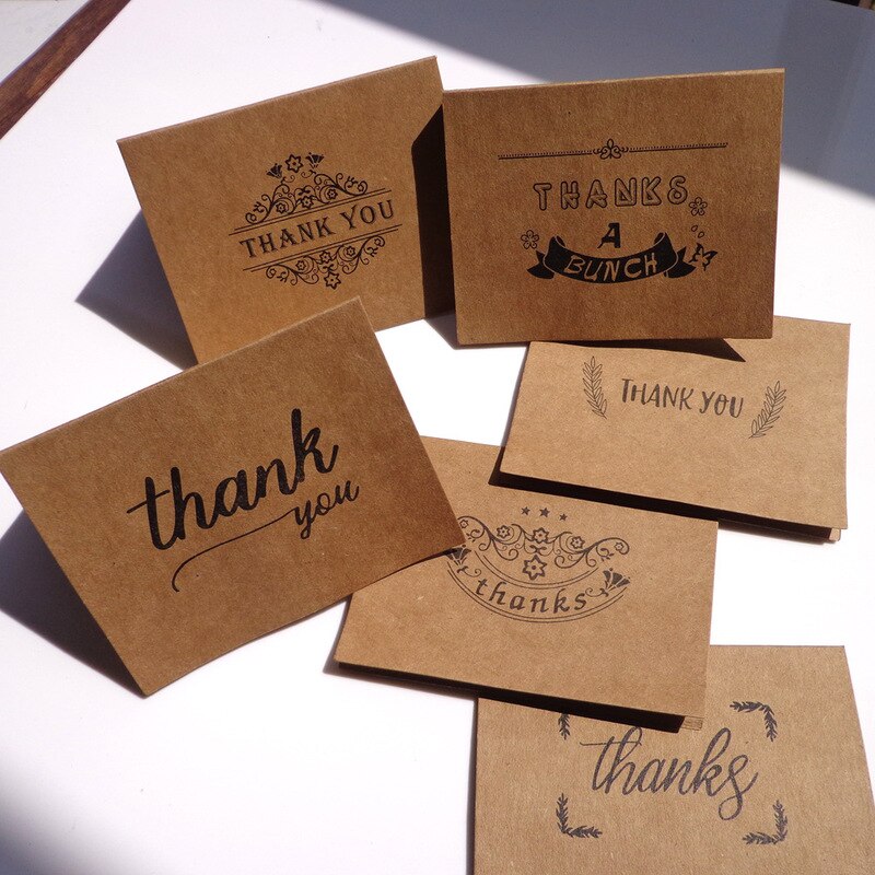 6pcs Thank You Cards with Envelopes Stickers Kraft Paper Greeting Cards Birthday Party Supplies Decor Business Card Message