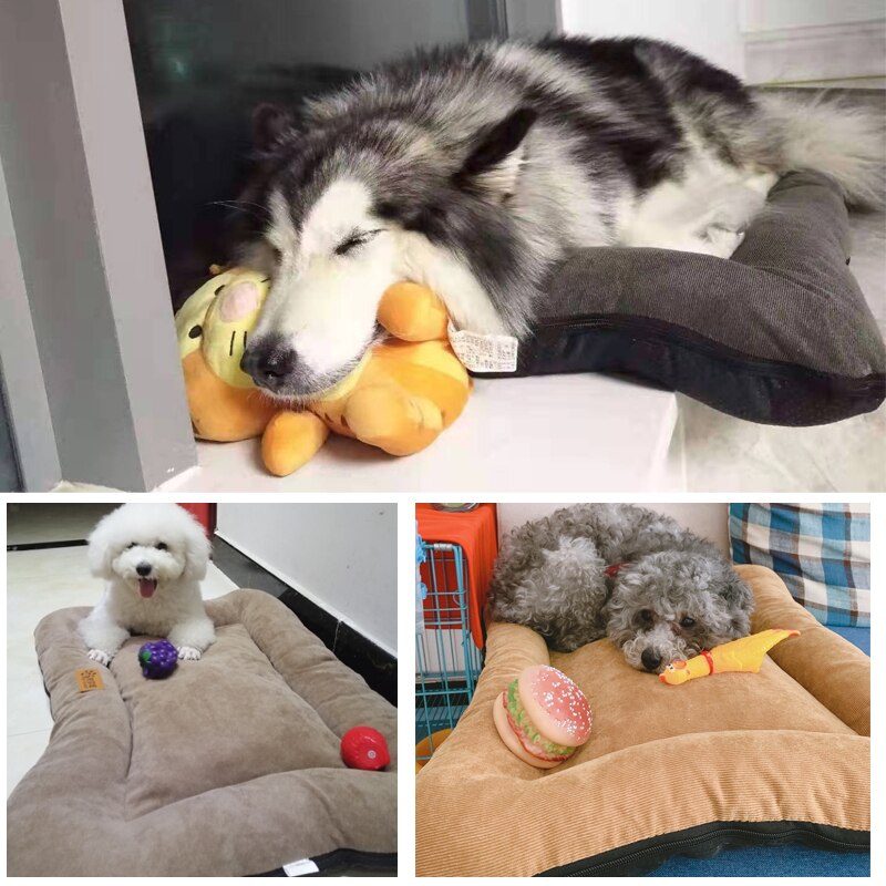 Corduroy Dog Bed Crate Mats Pad Cat Beds Pet Mat Sofa Kennel Sleeping Matteress with Removable Cover Soft Cushion for Large Dogs