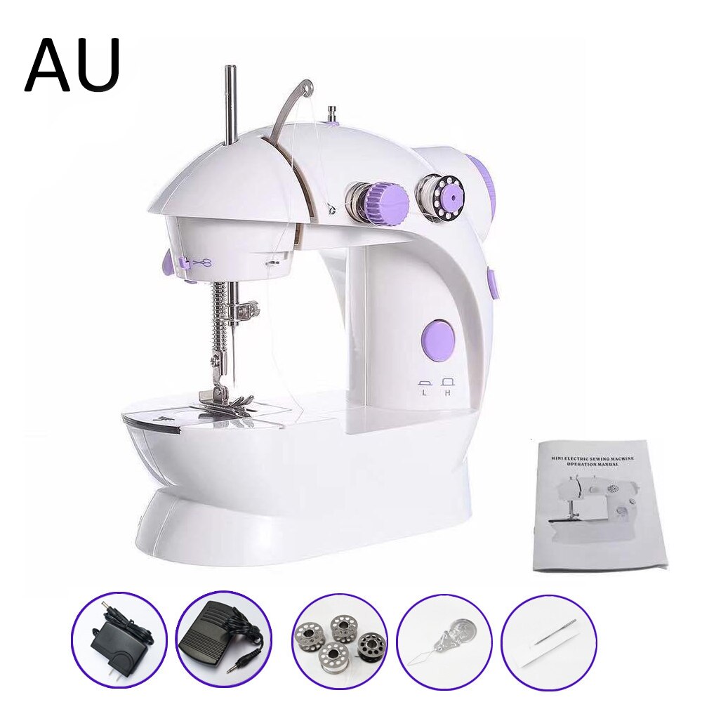 Electric Mini Sewing Machine With Light 2 Sppeds Portable Household Tailor Handheld Machine Home Tread Rewind Sewing Stitch Set: AU plug