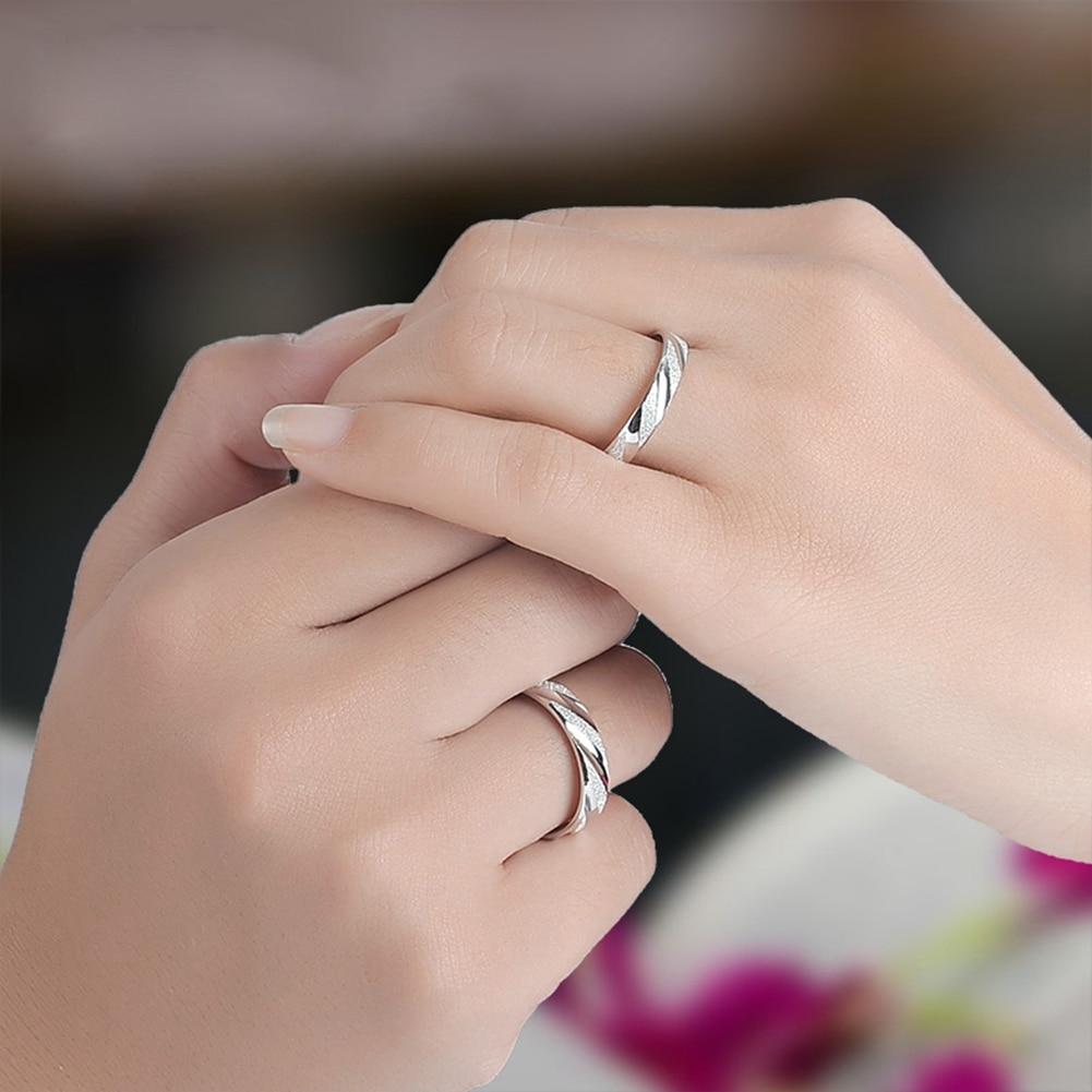 Par vielsesringe ren 100% 925 sterling sølv smykker enkel stil gevind frosted lovers ring til kvinder / mænd