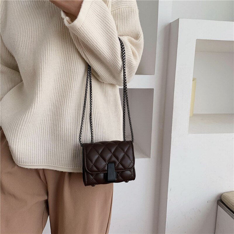 Small Crossbody Bags for Women Leather Chain Strap Female Shoulder Bag Casual Flap Bag Solid Ladies' Messenger Bag Sac: Small Coffee