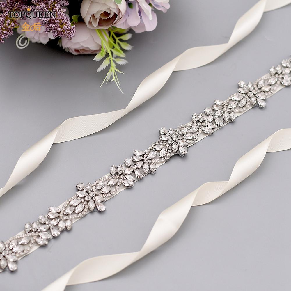 TOPQUEEN S429 Silber Strass Gürtel für Braut Ehe Braut Schärpe Elfenbein Strass Applikationen Formale Kleider Kleider mit einem Gürtel