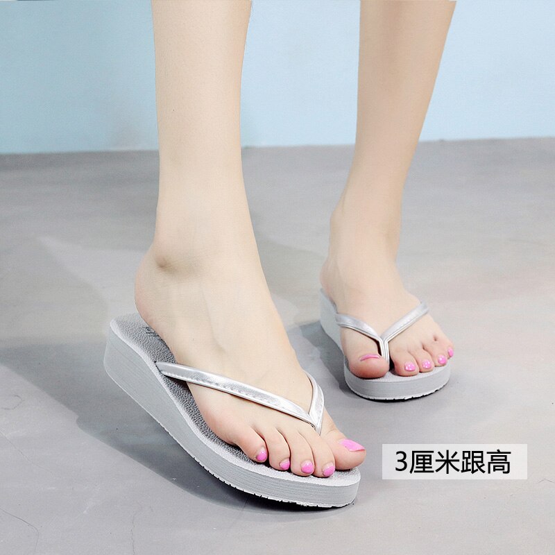 Tongs de plage pour femmes, chaussures à talons inclinés, à la , été: Gray / 6