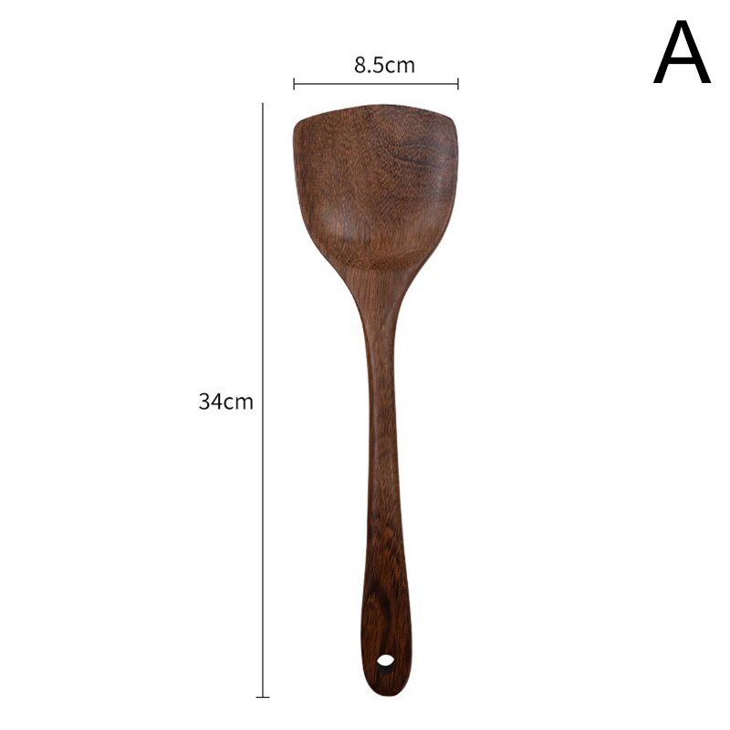Espátula de madera de con mango largo, cuchara de arroz, pala para sartén antiadherente, utensilios de cocina, accesorios de cocina: A
