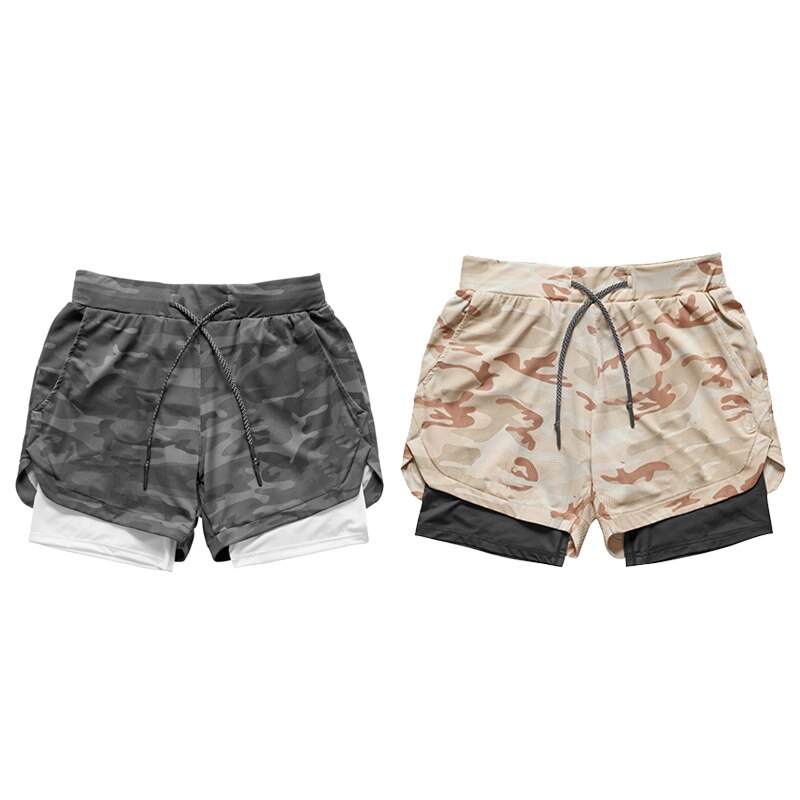 Mænds yogatræning hurtig tørløbende camouflage shorts 2 in 1 sports jogging fitness shorts