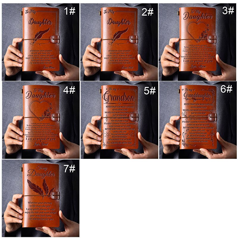 Vintage Engraved Journals Retro PU Leather Notebook Diary Notepad Note Book Stationery Traveler Journals