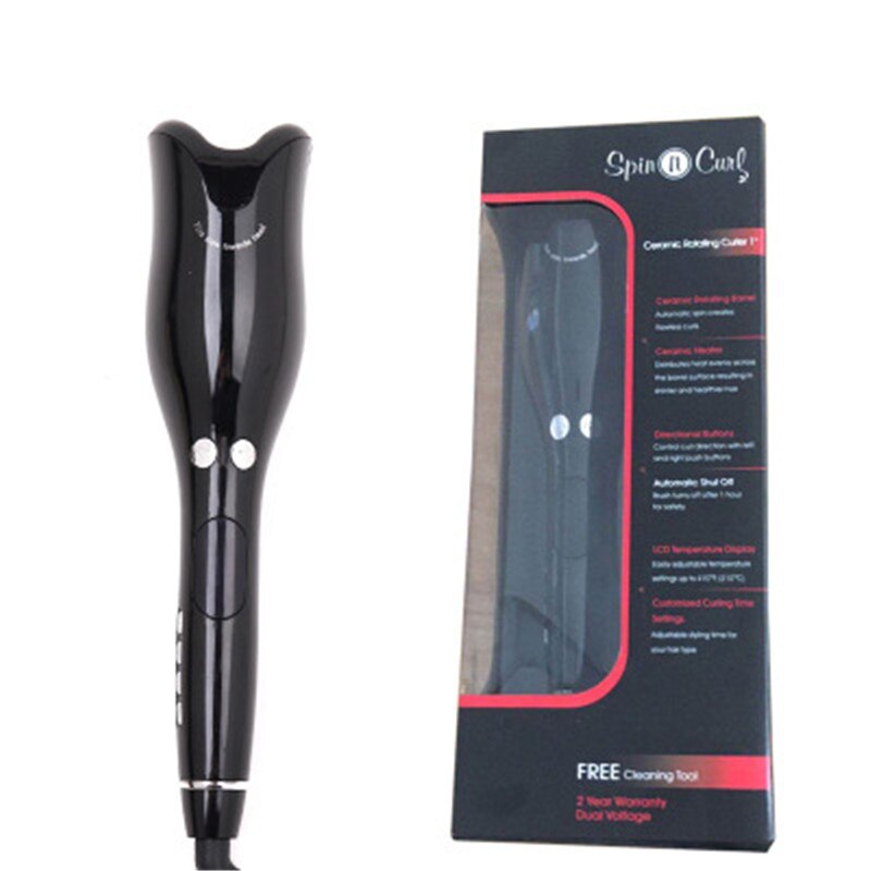 Automatisk krøllejern roterende krøllejern air spin keramisk roterende elektrisk luftspin n wand curl 1 tommer digital hårkrøllestav: Sort / Eu