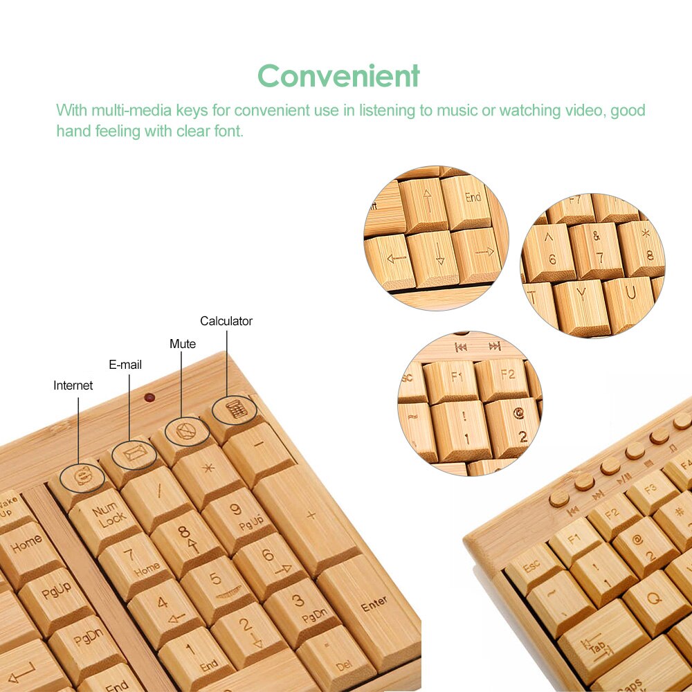 2,4G kabellos Natürliche Holz PC Tastatur und Maus Combo Computer Tastatur Handarbeit Bambus Stecker und Spielen Gelb
