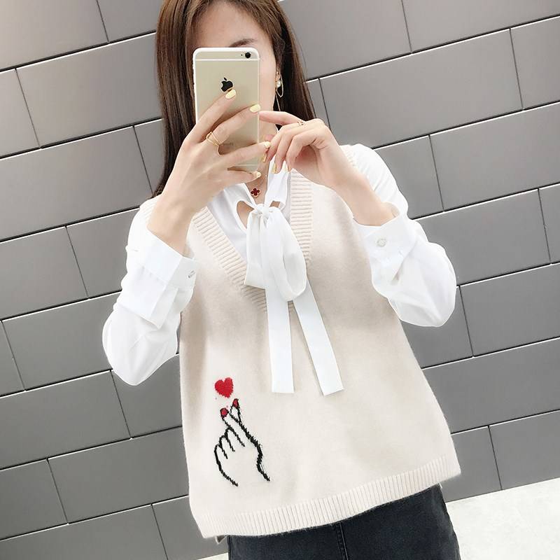 Vesten dames los vrijetijdskleding print eenvoudig all-match trendy studenten dames snoepkleur koreaanse stijl warm v-hals mouwloos gebreid