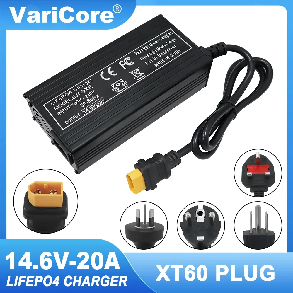 12V 12.8v 20A 110-220V Lifepo4 Smart Charger 4S 14.6V 20A High Power Charger for Lifepo4 Battery Pack with Fan Aluminum Case