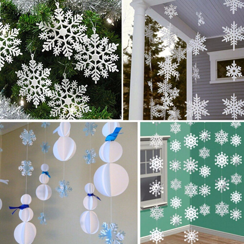 3M Zilveren Sneeuwvlok Vorm Papier Guirlande Kerst Scène Nieuwjaar Decor Frozen Feestartikelen Bruiloft Decoratie