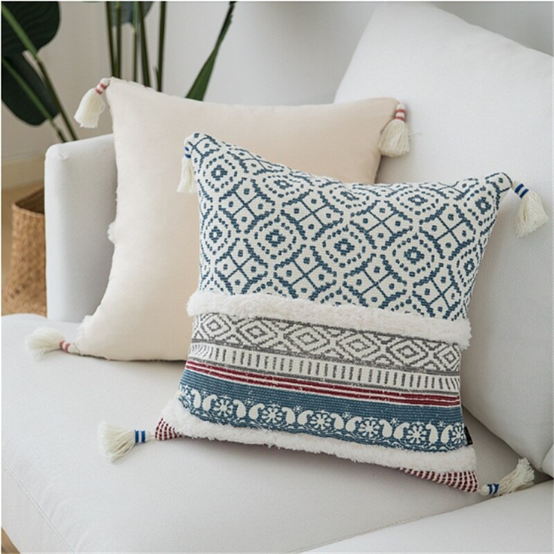 Heminredning boho örngott soffa kudde fyrkantiga dekorkuddar sovrum vardagsrum vävt modernt stort tofs kuddfodral