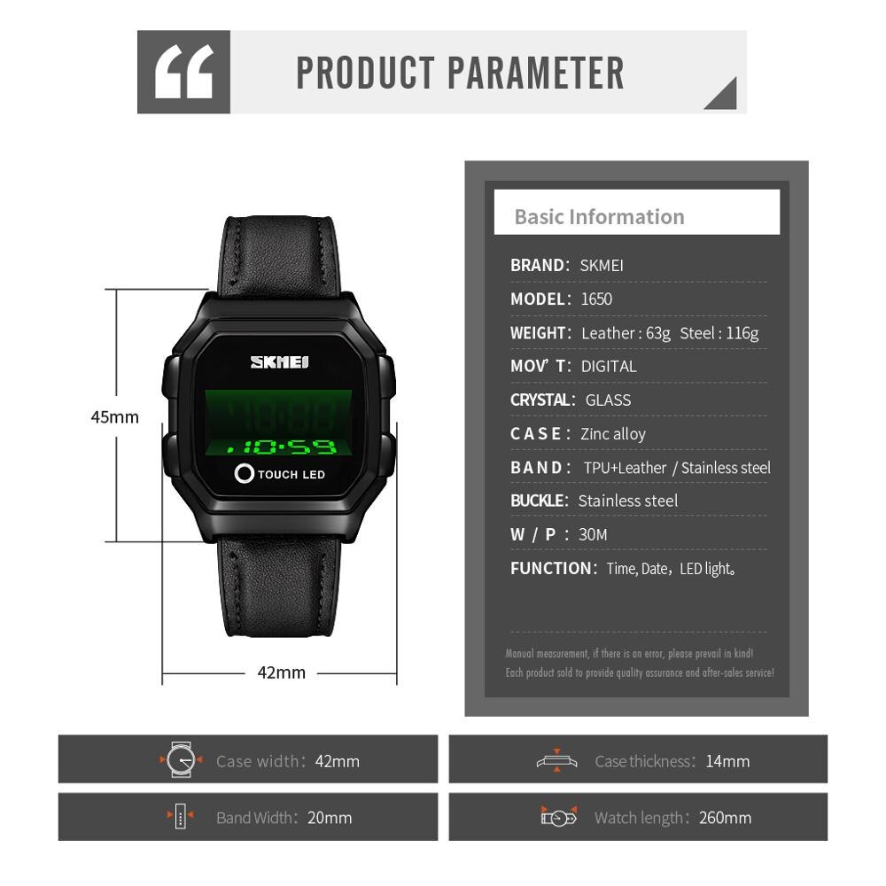 Skmei touch led digitale guldure herre dato tid herre armbåndsure vandtæt sportsur reloj hombre