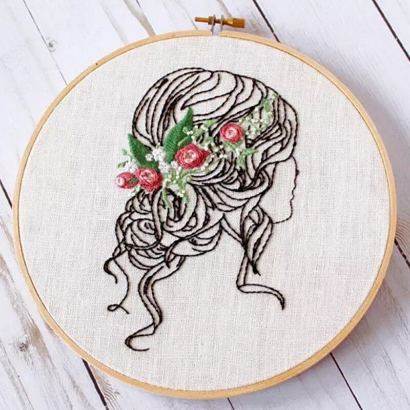 DIY Handmade Embroidery Starter Kit With Bamboo Embroidery Hoop Chinese Style Su Xiu Fairy Flower Pattern Cross Stitch Kit: A6