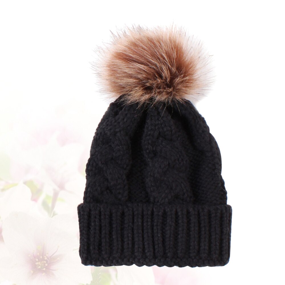 Winter Warm Gebreide Muts Schattige Kinderen Hoed Baby Haak Beanie Cap Acryl Fiber Hat (Zwart)