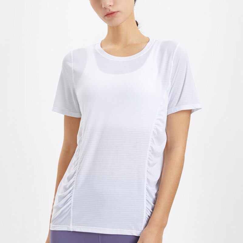 Lockere sport-t-shirts für damen, schnelltrocknende fitnessbekleidung, rundhalsausschnitt, einfarbige yoga-shirts, kurzarm