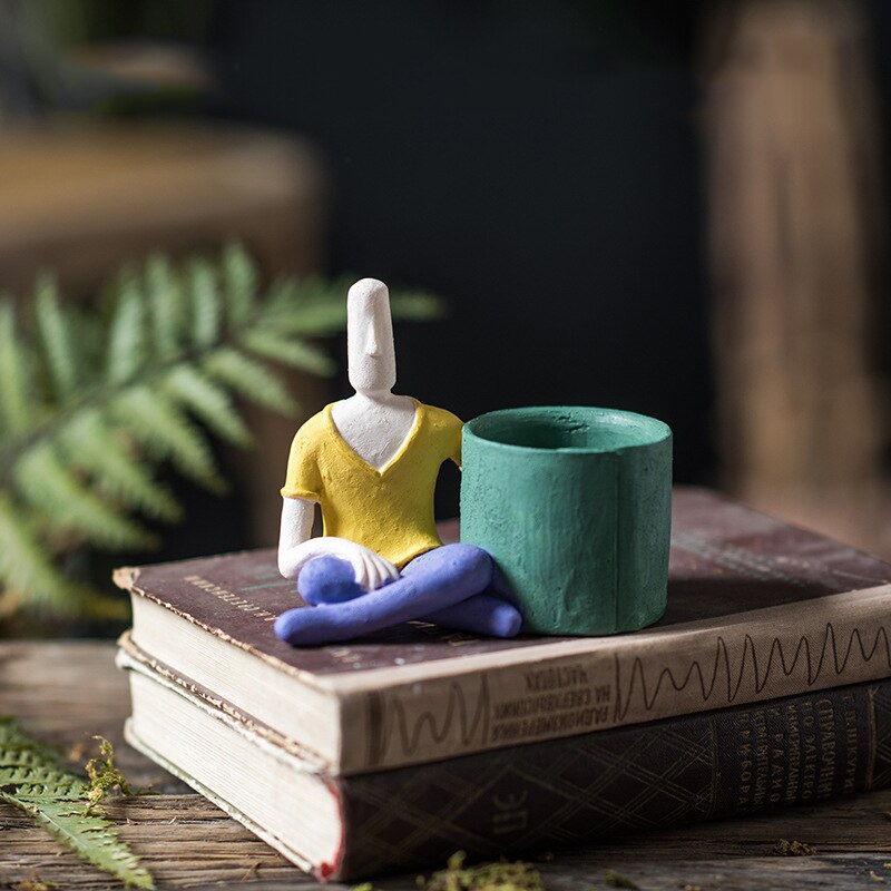 Cartoon Character Ceramic Flower Pot Succulents Abstract Human Face Flower Pot Home Desktop Vase Micro Landscape Decoration: D1