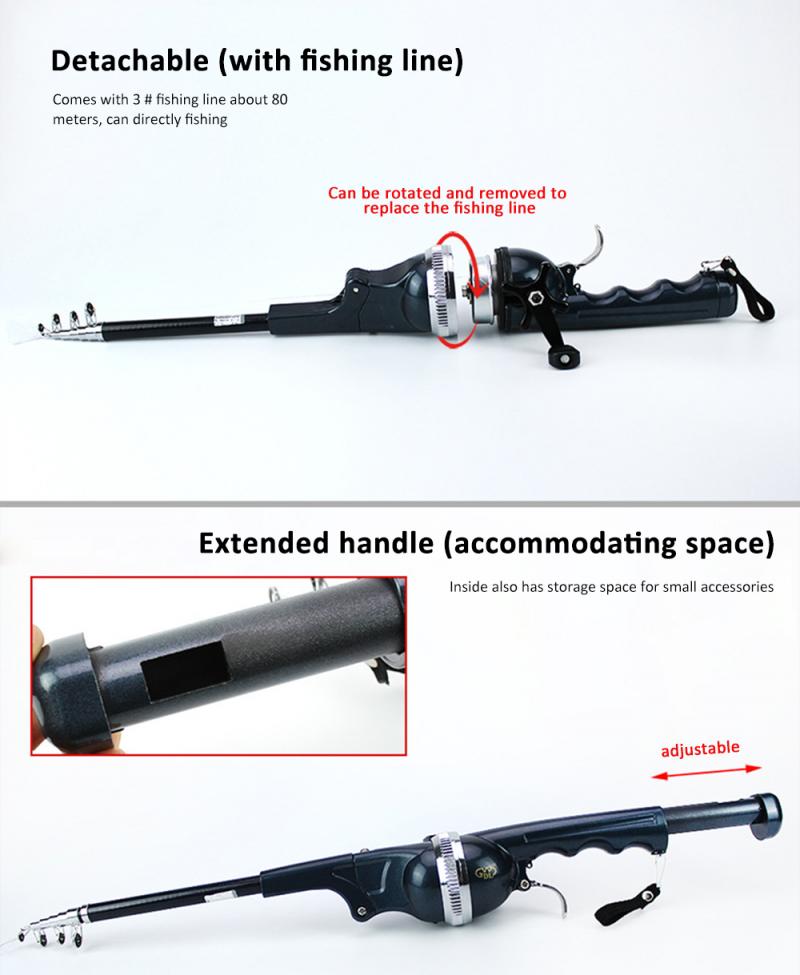 3 In 1 Outdoor Vouwen Hengel Glasvezel Telescopische Hengel Met Reel Vissen En 80 M Vislijn Combo kit