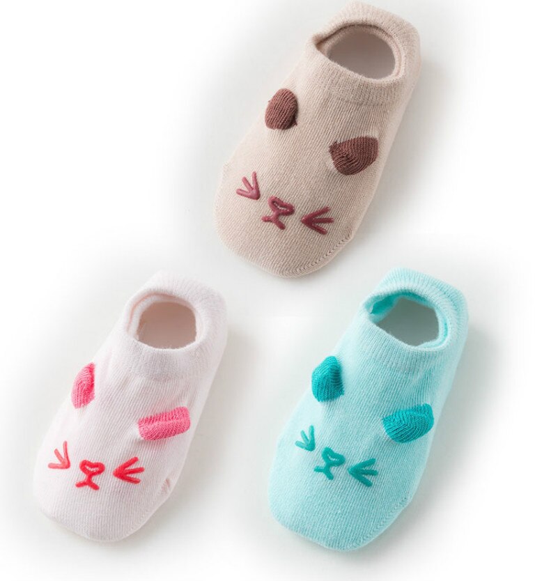 3x Pairs Baby Socks Floor Non-slip Cotton Cartoon Doll Socks Baby Girls Boys Soft Cute First Step Shoe: 3 pair B / M (12-24 Months)