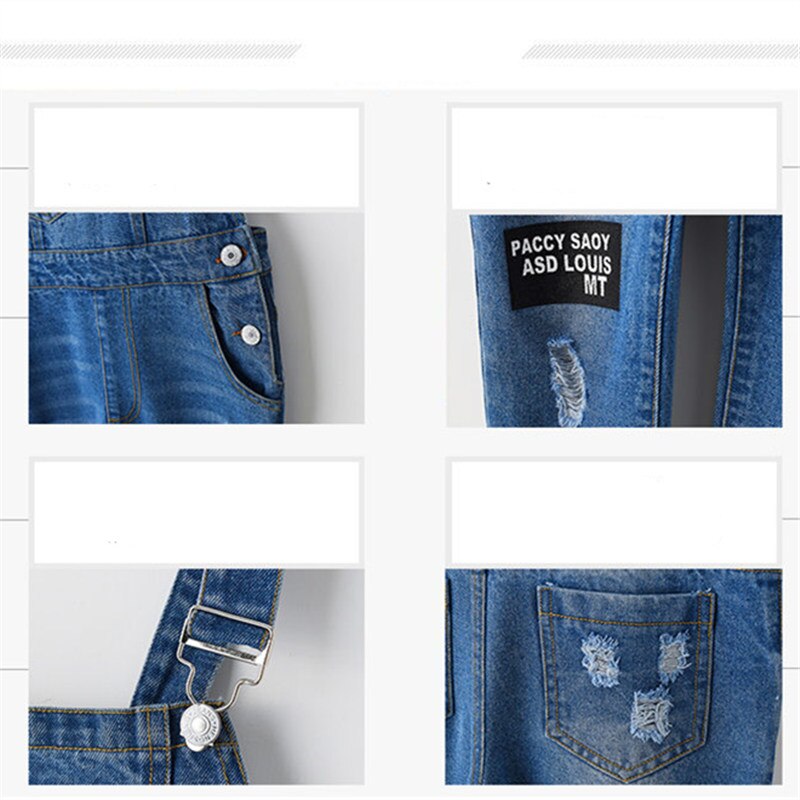 Børne ripped jeans overalls til pige denim bukser børn jeans jumpsuit teenager efterårstøj alder 4 5 7 9 11 13 år