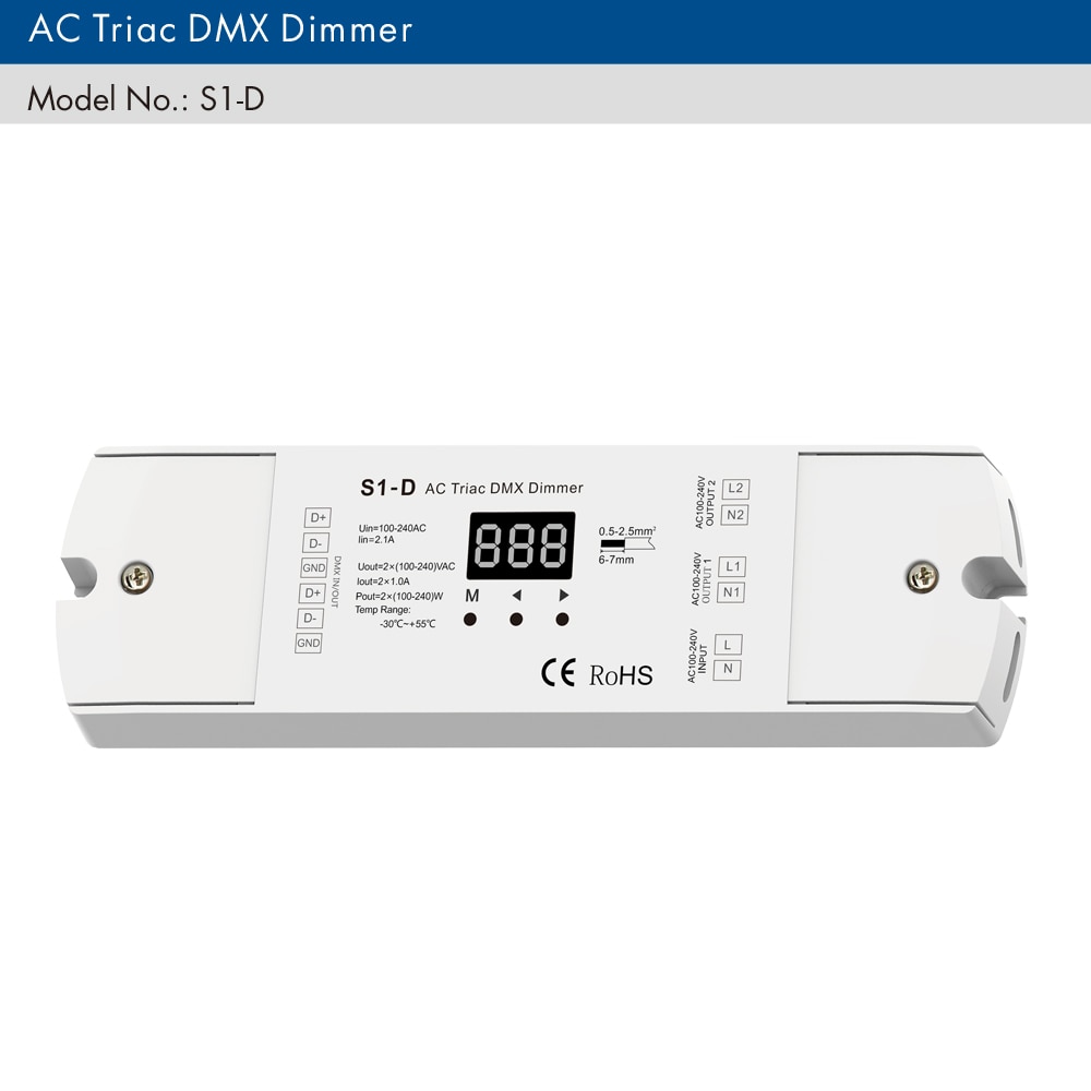 Triac LED Dimmer 220V 230V 110V AC 2 Kanal DMX512 Regler Dimmbare Dual kanal LED-lampe Lampe DMX Triac Dimmer Schalter S1-D