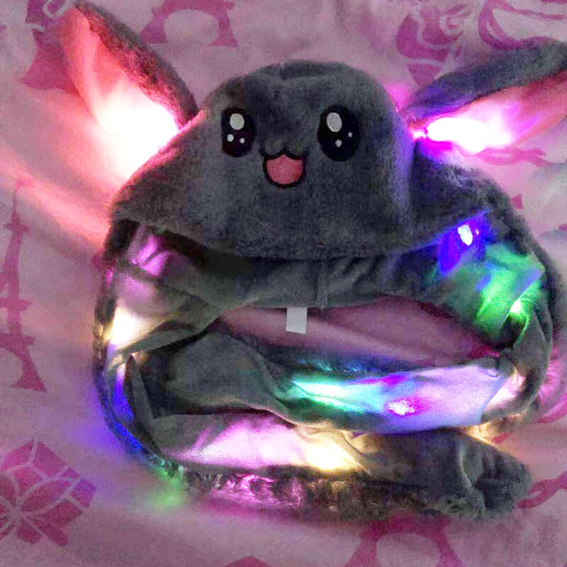Konijn Hoed Met Bewegende Oren Bunny Hoed Oren Warm Pluche Zoete Leuke Airbag Cap: grey with lighting