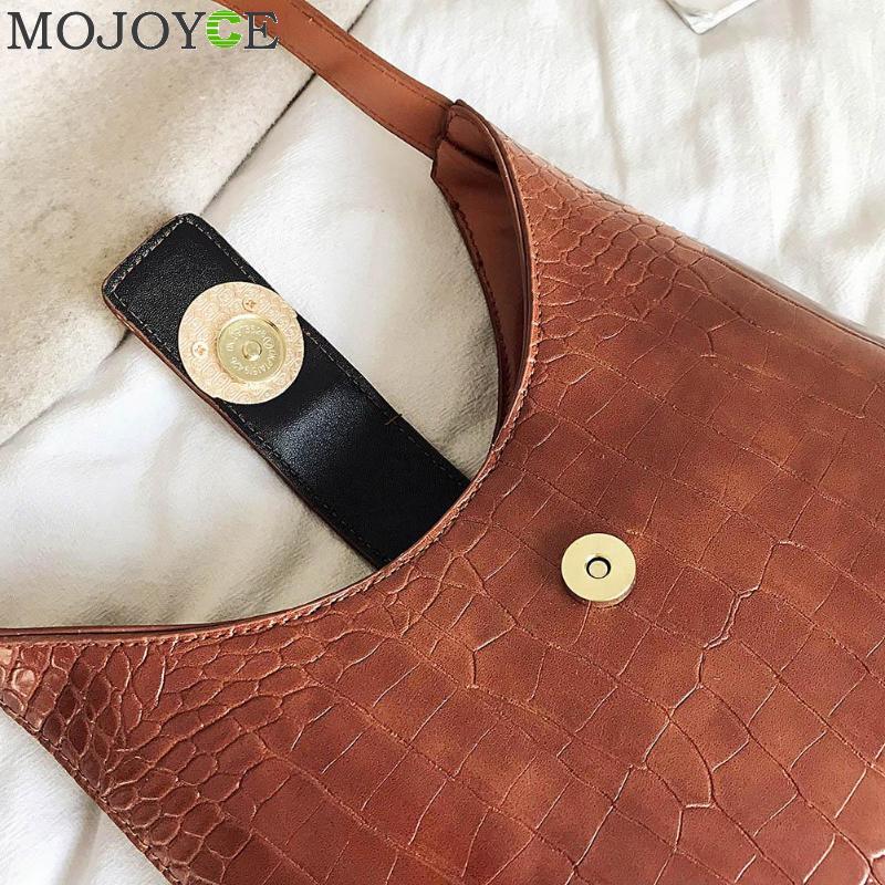 Women Retro Crocodile PU Leather Handbags Solid Color Shoulder Bag Simple Shopping Totes