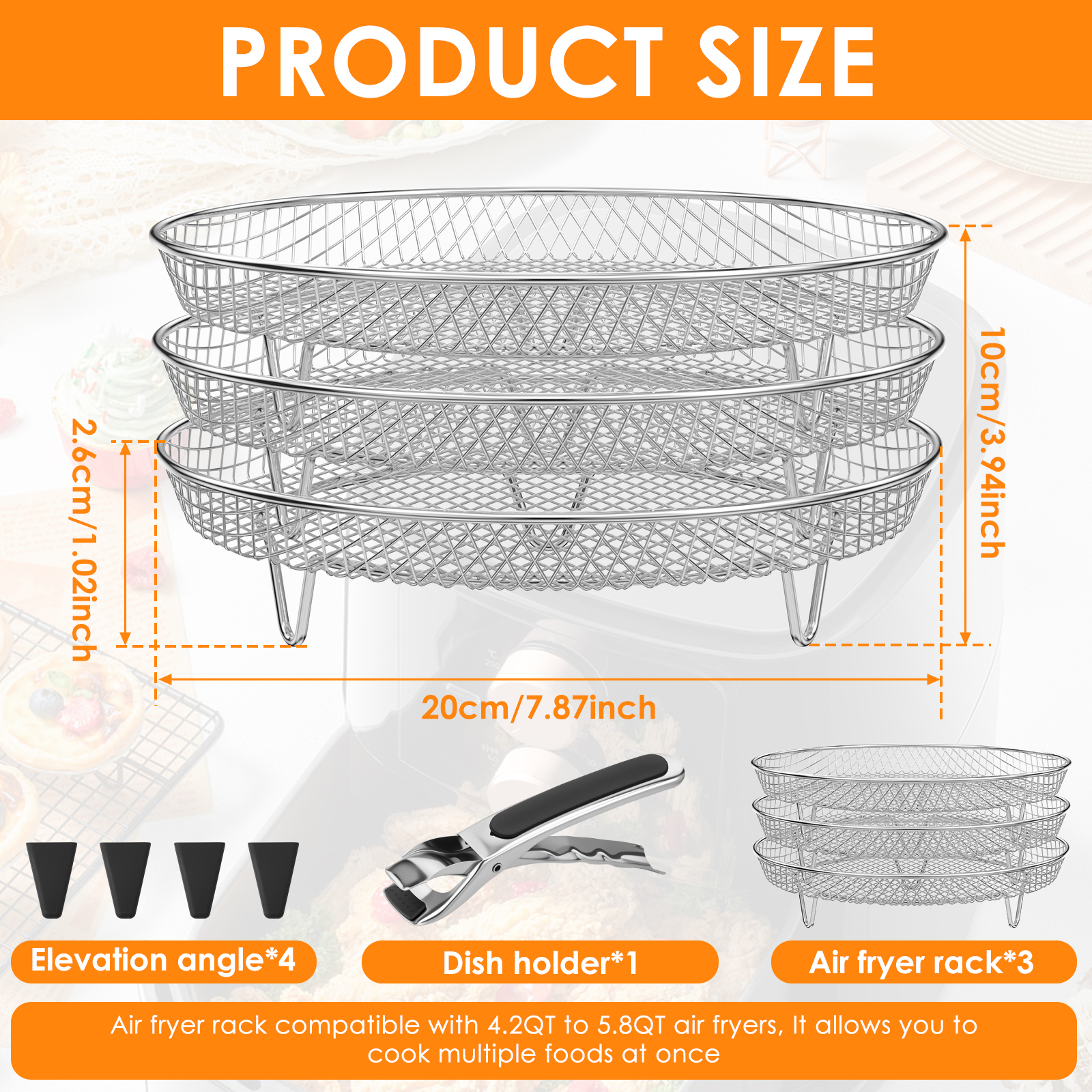 Accesorios para freidora de aire, estante para freidora de aire de acero inoxidable, cesta redonda apilable de 3 capas, deshidratador versátil, 3 uds.