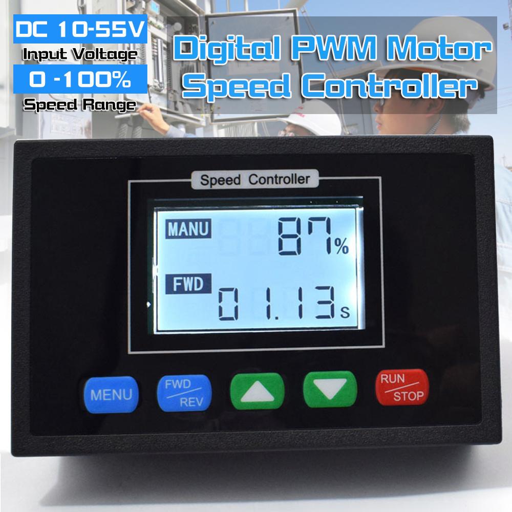 DC Motor Speed Controller LCD Smart Digital Display 0~100% adjustable 60A PWM Timing Reversible Remote control12-48V Black