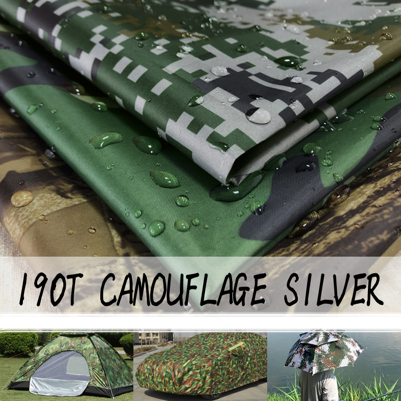 Størrelse 100cm*150cm 190t poly taffeta camouflage trykt pu sølv 1500mm vandtæt stof