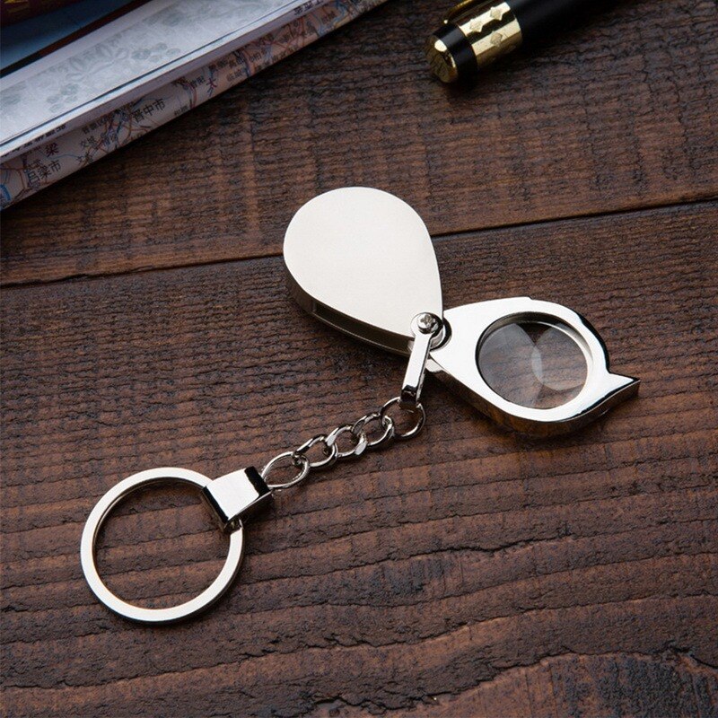 Handheld Magnifying Glass Foldable Mini Keychain 10X Portable Daily Manual Magnifying Glass Keychain Tool Metal Movable Handle