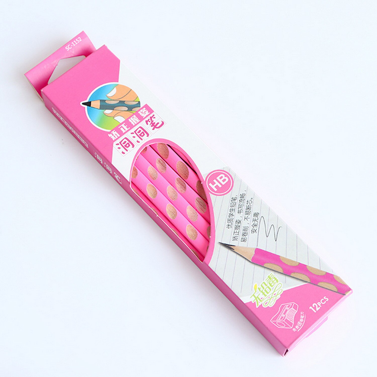 12pcs HB Pencil Kit Kids Students Grip Posture Correction Triangle Wooden Pencils for Drawing Art Sketching Writing: Pink