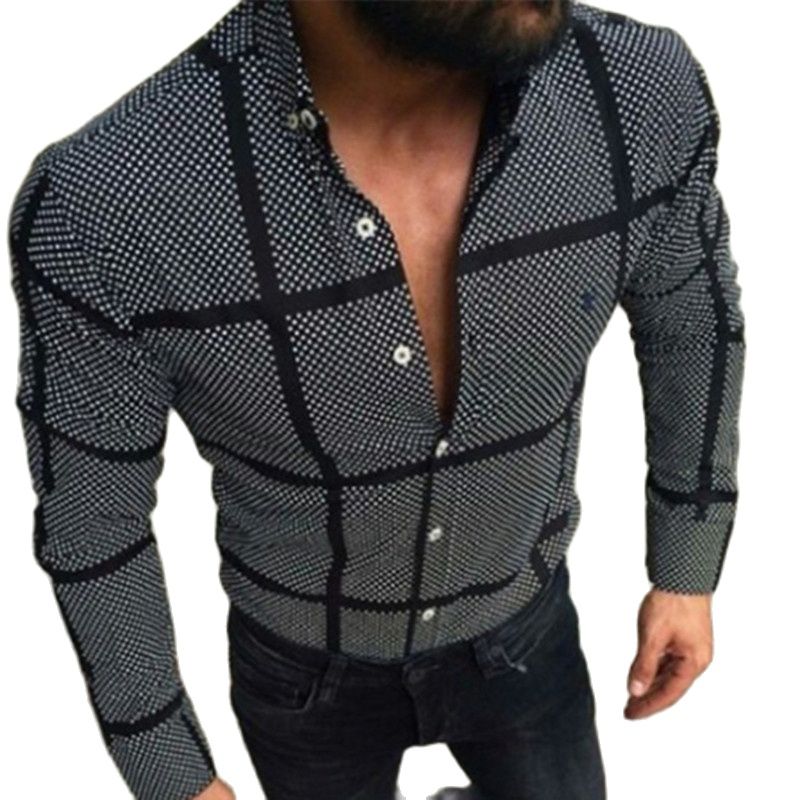 Men's Spring/Fall Plus-Size S-3XL Casual Loose Hip-Hop Trend Black Checkered Print Long Sleeve Cardigan Shirt: S