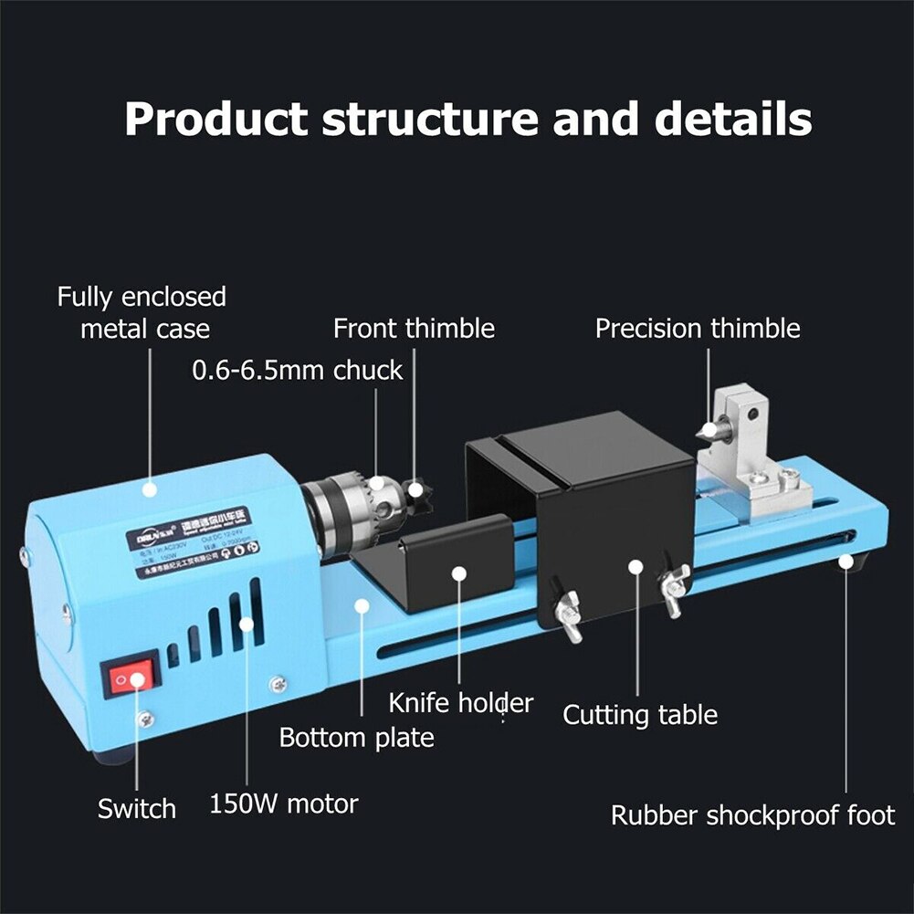 150W Bead Cutting Mini Multifunction Durable Drill Aluminum Alloy Home DIY Wood Lathe Woodworking Machine Tool