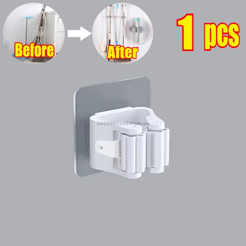 Uchwyt na mopa Samoprzylepny stojak na miotłę Montowany na ścianie wspornik na mopa Haczyk na szczotkę robić zamiatania Organizer robić przechowywania Akcesoria łazienkowe i kuchenne: Jasno szary